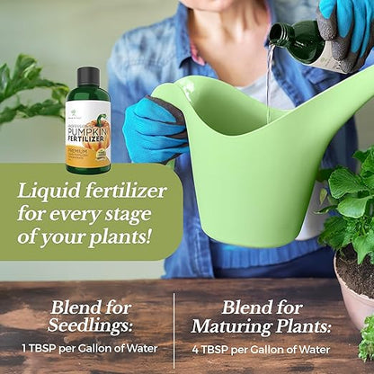 LEAVES AND SOUL Professional Liquid Pumpkin Fertilizer | 5-1-5 Concentrate, Liquid Plant Fertilizer for Garden, Healthy Produce, Good Harvest, Multi-Purpose Blend & Gardening Supplies | 8 oz