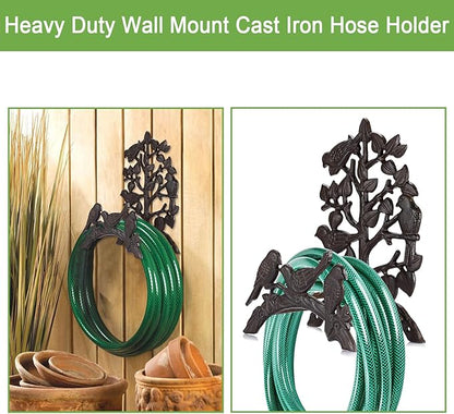 OwnMy Cast Iron Garden Hose Holder Wall Mount Water Hose Hanger for Outside, Heavy Duty Decorative Water Hose Reel Storage Organizer Rack for Outdoor Garden Lawn Yard, 8.7"L x 4.7"W x 12.3"H