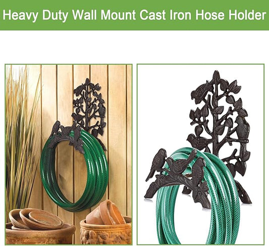 OwnMy Cast Iron Garden Hose Holder Wall Mount Water Hose Hanger for Outside, Heavy Duty Decorative Water Hose Reel Storage Organizer Rack for Outdoor Garden Lawn Yard, 8.7"L x 4.7"W x 12.3"H