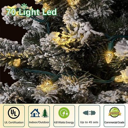 70 Count C6 Warm White Christmas Lights - 35.5ft Outdoor, Waterproof, Green Wire, IP65, UL Listed