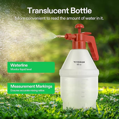 VIVOSUN 50oz Pump Sprayer, Handheld Garden Water Sprayer Bottle with Adjustable Brass Nozzle, for Spraying Plants, Flowers, Weeds and Cleaning, Red