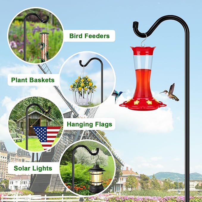 FEED GARDEN 76'' Bird Feeder Pole, Heavy Duty Shepherds Hooks for Outdoor with 7-Prong Base, Adjustable Shepherds Hook for Hummingbird Feeder, Lanterns, Plants, Wedding Decor (1 Pack)