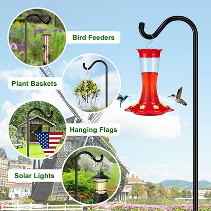 FEED GARDEN Adjustable Shepherd Hook Bird Feeder Pole with 7 Prongs Base, 108 Inch Tall 5/8 Inch Thick, Heavy Duty Outdoor Garden Poles for Hanging Bird Feeders, Plant Baskets, Black (1 Pack)