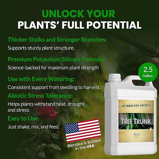 Humboldts Secret Tree Trunk | Potassium Silicate Additive | Liquid Fertilizer for Thicker Stalks, Stress Resistance & Branch Development | Indoor & Outdoor Plant Food, Hydroponic Nutrients, 2.5 Gallon