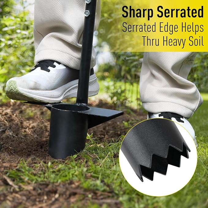 Jardineer Bulb Planter Tool Long Handle, Heavy Duty Stainless Steel Garden Transplanter with Ergonomic Handle, Ideal for Planting Bulbs, Seedlings, Flowers & Vegetables, Durable Gardening Hand Tool