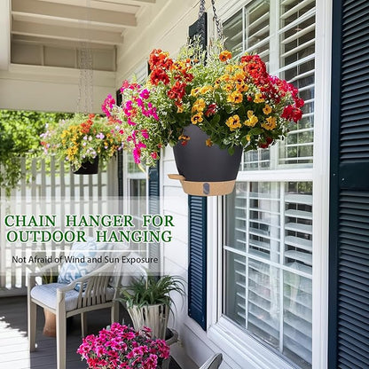 Hanging Planter Self Watering 8 Inch, 2 Pack Hanging Baskets for Plants, Hanging Flower Pots with Drainage Hole & 2 Kinds of Plant Hangers for Garden Home Decor (Black, 8 inch)