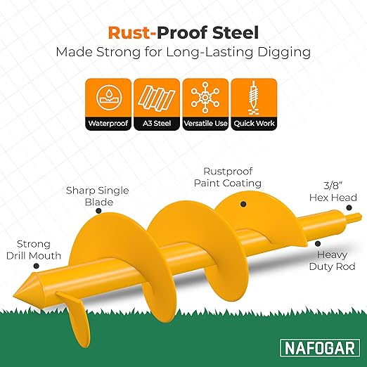 Garden Auger Drill Bit for Planting - Pack of (2) - 1.6”x16.5” & 3.5”x16” – Garden Spiral Hole Digging for Planting, Bulbs, Bedding Plants & More - Compatible with 3/8 Inch Hex Drive