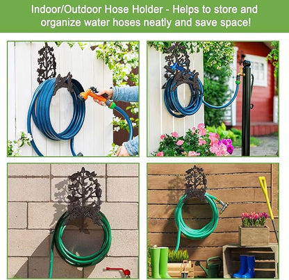 OwnMy Cast Iron Garden Hose Holder Wall Mount Water Hose Hanger for Outside, Heavy Duty Decorative Water Hose Reel Storage Organizer Rack for Outdoor Garden Lawn Yard, 8.7"L x 4.7"W x 12.3"H