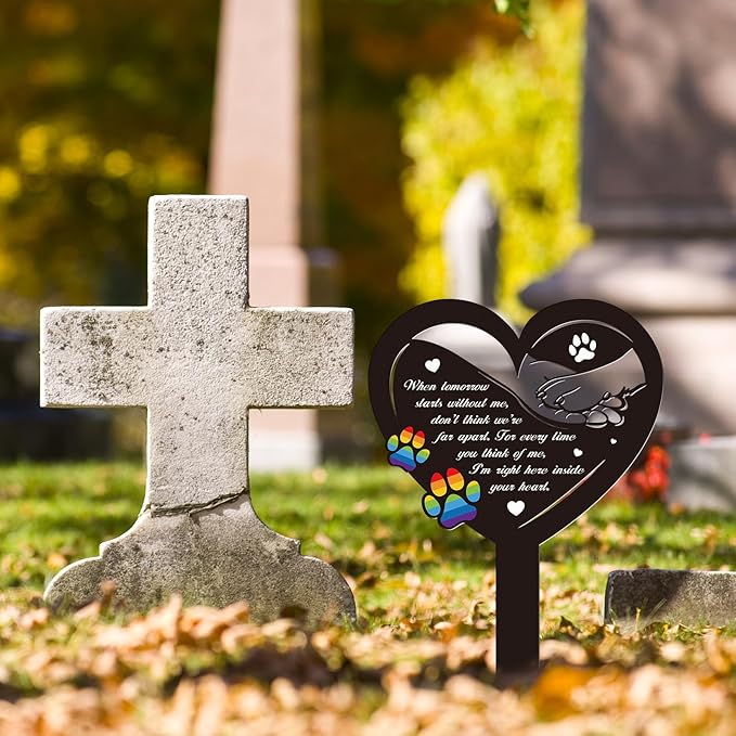 Grave Decorations for Cemetery Rainbow Bridge Dog Memorial Gifts Pet Grave Markers Dog Metal Garden Stake Headstones Decoration Graveyard Remembrance Graveside Sign for Outdoors