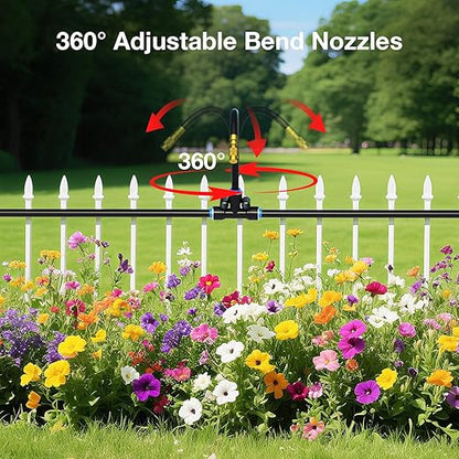 MIXC 100Ft 1/4" Drip Irrigation System,2025-Upgrade Garden Irrigation Kit with 16pcs Adjustable Copper Nozzles,Automatic Atomizing Watering Sprinkler System for Outdoor,Raisedbed,Lawn,Greenhouse