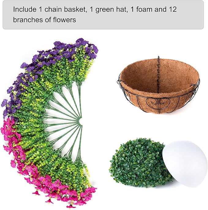 Artificial Fake Hanging Flowers Plants Baskets for Outdoors Spring Summer Decoration, UV Resistant Faux Silk Morning Glory in Planter Realistic for Outside Porch Patio Balcony Garden Yard Home Decor