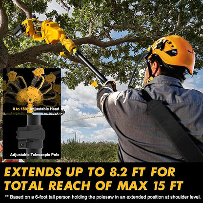 4-in-1 Cordless Pole Saw & Electric Pruning Shears for DeWalt 20V Battery, 8 Inch Brushless Mini Chainsaw with Extension Pole, 15 Ft Reach, Auto Oiling, for Tree Trimmer Branch Cutter(NO Battery)