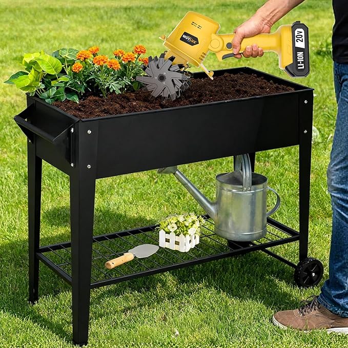 20V Cordless Tiller Cultivator for Gardening, Electric Garden Tiller with 2 x 2.0Ah Batteries & Charger, Garden Rototiller for Lawn Gardening Soil Cultivation, Yellow