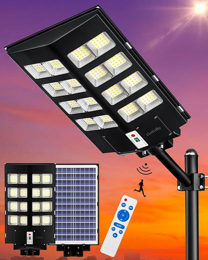 Gefolly SL-2800W Solar Street Lights Outdoor, 280000LM Commercial Parking Lot Light Dusk to Dawn 6500K Security Flood Lights Lamp with Motion Sensor for Garden, Basketball Courts