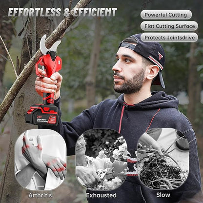 Professional Cordless Electric Pruning Shears, Cutting (40MM)1.6inch Diameter Professional Heavy Duty Garden Pruner,2pcs 4AH Rechargeable 24V Lithium Battery -2 Set Blades