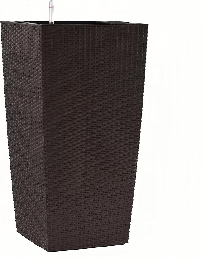 30in Tall Planter, Self Watering Pots for Indoor/Outdoor Plants with Drain Holes, Water Level Monitor, Inner Bucket for Front Porch Patio, Brown Large(1 Set)