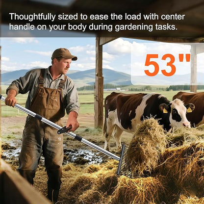 Pitch Forks for Garden with 18 Tines, 53" Non-Slip Adjustable Steel Handle, Durable Broadfork for Turning Mulch and Hay, Gardening Pitchfork with Universal Extension Handle Attachment For Licorice