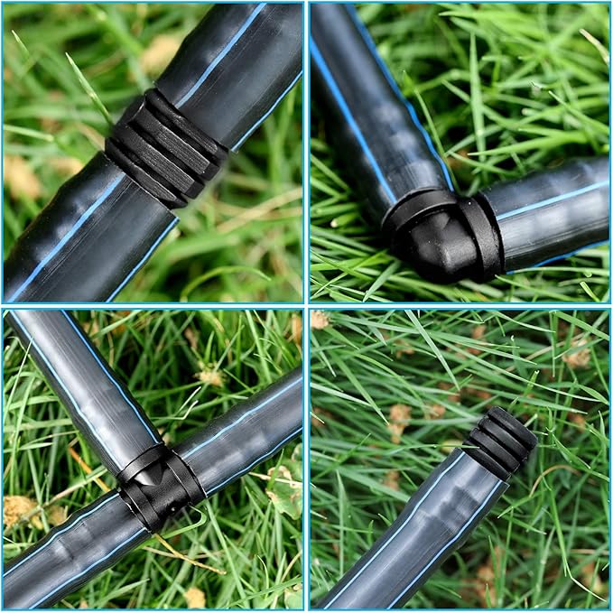Maitys 8 Pieces 1/2 Inch Drip Irrigation Fittings Parts Soaker Hose Repair Kit Inline Barb Drip Irrigation Hose Connectors Plastic Tubing End Stop for Garden Lawn Sprinkler Systems(Mixed)
