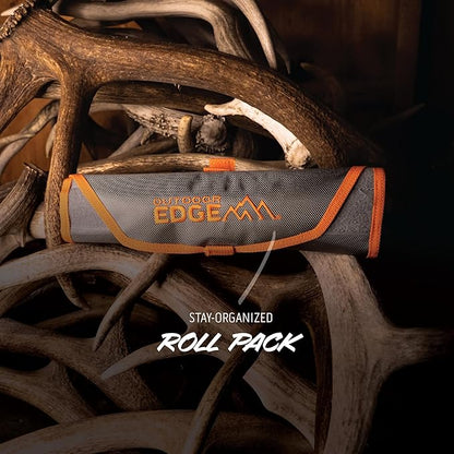 OUTDOOR EDGE VANTEX 4-Piece Roll Pack Hunting Knife Set - Includes Drop-Point, Boning, Caping Knives & Sharpener - Great Elk and Deer Field Dressing Processing Kit for Hunters