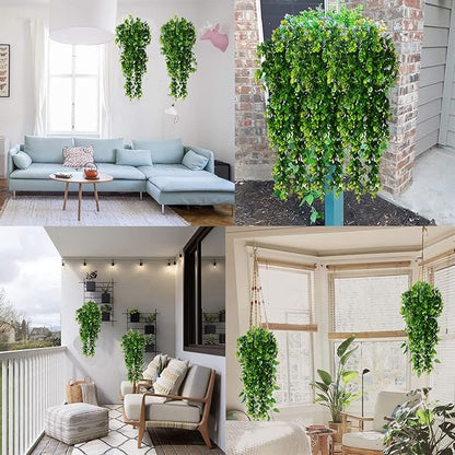 Hanging Fake Plants,4 Pcs Faux Eucalyptus Leaf Greenery Vine Plant Faux Plants Fake Ivy Room Decor Home Garden Wedding Party Indoor Outdoor Decorations (Vine)