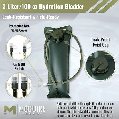 M MCGUIRE GEAR Hydration Bladder, 3L/100 oz. Water Bladder, Leak Proof Hydration Pack, Water Reservoir with Insulated Drinking Tube for Hiking, Cycling, and Biking