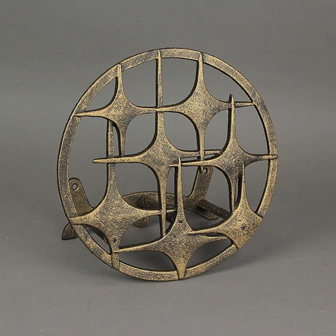 Bronze Finish Cast Iron MCM Stars Wall Mounted Hose Holder - Stylish Mid-Century Modern Garden Decor Solution - 11.5 Inches in Diameter, Weather-Resistant