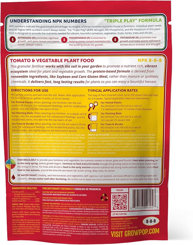 Purely Organic Products LLC 8-8-8 Triple Play Tomato & Vegetable Plant Food, Covers 250 sq. ft.