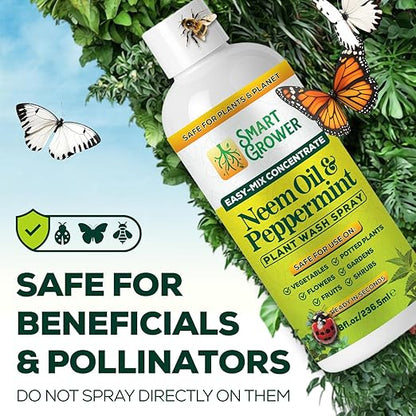 Neem Oil Spray for Plants with Peppermint Oil – for Indoor & Outdoor Plants, Gardens, & Houseplants– Best Value Refill 8 oz Concentrate Makes 1 Gallon RTU