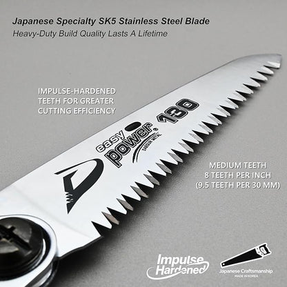 TONMA Folding Saw [Made in Korea] 5 "(130mm) Medium Teeth Small Pocket Pruning Hand Saw for Wood Cutting, Outdoor Camping, Gardening, Japanese Craft Plating Impulse Hardened Stainless Blade
