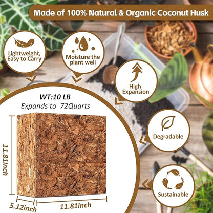 Riare 10LBS Coco Chips Substrate for Plants- 100% Organic Coconut Husk Chips with Low EC and pH Balanced, High Expansion Coconut Substrate Coco Husk Mulch for Garden Flowers, Herbs, Planting