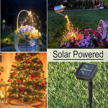 Solar Waterfall Fairy Bunch Lights Outdoor Waterproof 200LEDs 8 Modes Watering Can Light (NO CAN), Solar Powered String Lights Firefly Vine Christmas Tree Garden Decorations Gardening Gifts for Mom