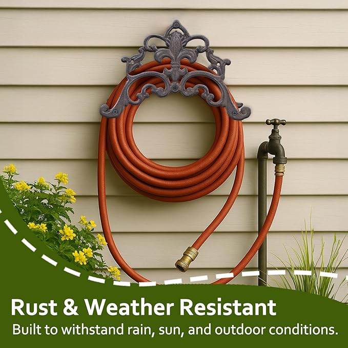 Cast Iron Garden Hose Holder, Wall Mount Hose Storage (Brown)