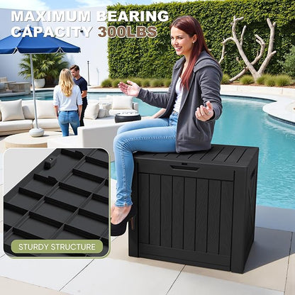 Greesum 40 Gallon Resin Deck Box, Outdoor Storage for Patio Furniture, Garden Tools, Pool Supplies, Weatherproof and UV Resistant, Lockable, Black