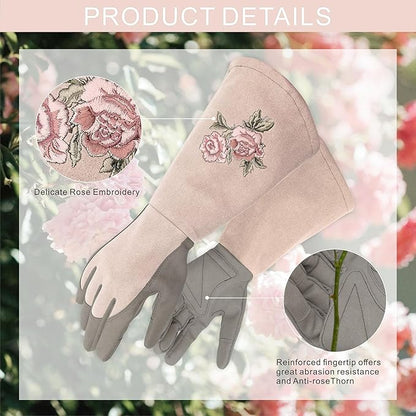 Long Gardening Gloves for Women,Durable Rose Pruning Gloves Thorn Resistant for Weeding Planting Digging(1 Pair)