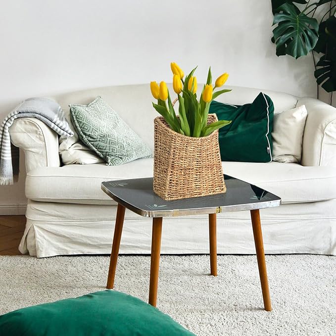 Woven Hanging Seagrass Baskets, Hanging Wall Wicker Basket, Handmade Organizer Baskets, Hanging Flower Basket for Shelves, Walls, Doors, Balconies, Front of House, Garden,...(Seagrass)