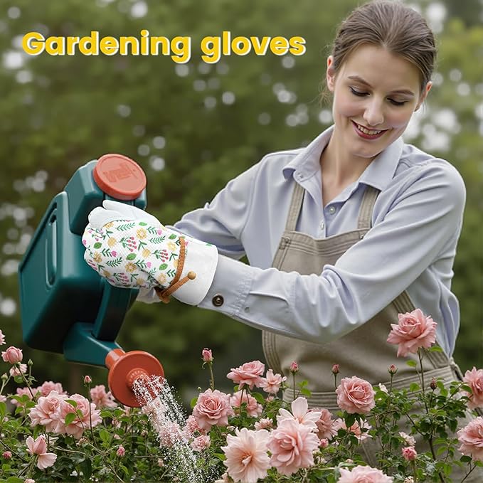 Gardening Gloves, Garden Gloves for Women Thorn Proof, Breathable Leather Work Gloves for Yard Pruning, Planting