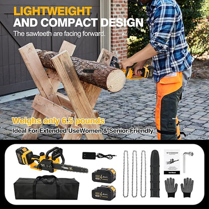 12" Electric Chainsaw Cordless, 20V Battery Powered Cordless Chain Saw, Chainsaw with 2 x 4.0Ah Lithium ion Battery and Charger for Wood Cutting, Tree Trimming and Branch Pruning