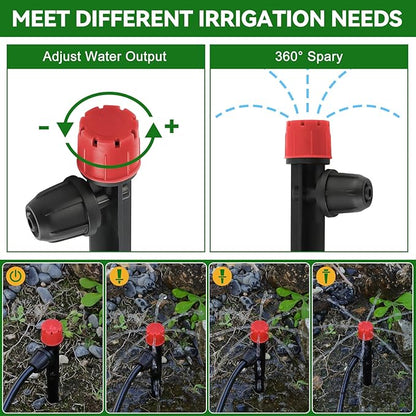 50PCS 1/4” Drip Irrigation Drippers with Lock, Kalolary Drip Irrigation Emitters for 4/7mm Tube, Adjustable 360 Degree 8 Holes Water Flow Sprayer Micro Spray Drip System Parts for Lawn Yard Pot (Red)
