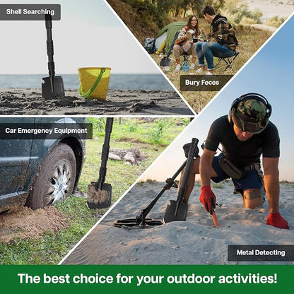 Folding Survival Shovel Multi-Tool, Heavy-Duty Military Entrenching Tool with Pickaxe, Collapsible Spade for Disaster Recovery, Car Emergency, Metal Detecting, Camping, Digging, and Gardening