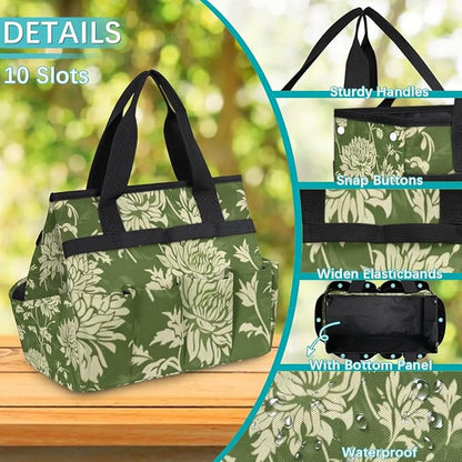Spring Leaves Gardening Tool Bag,Heavy Duty Garden Tote Bag,Portable Oxford Gardening Storage Basket Organizer Handbag with Pockets Handle,Hand Tools Gifts for Outdoor Garden Lawn Yard