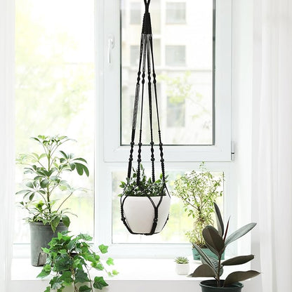 43 Inch Macrame Plant Hanger Indoor, Large Size No Tasselss Crochet Cotton Rope Hanging Planter Basket, Decorative Flower Pot Holder for Boho Home Decor (with 2 Hooks)