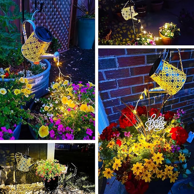 Solar Watering Can Lights, Christmas Large Retro Metal Hanging Solar Lights Outdoor Waterproof, Birthday Gifts for Women Mom Grandma Garden Decor Yard Light LED Decoration Outside for Porch Lawn Patio