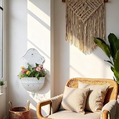 Rustic Metal Wall Planter Distressed Decor Wall Mounted Flower Pot Vintage Hanging Plant Holder for Outdoor Indoor Garden Home Balcony Patio Farmhouse Decorative (White)