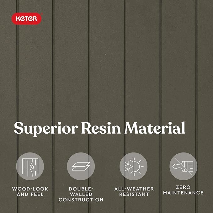 Keter City 30 Gallon Resin Outdoor Storage Box and Patio Furniture Side Table for Pool and Garden Accessories, Taupe