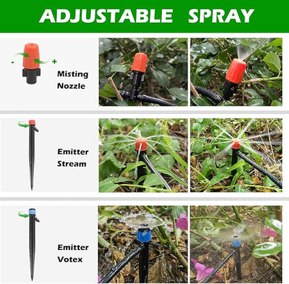 240FT Drip Irrigation System Kit, Automatic Garden Watering Misting System for Greenhouse, Yard, Lawn, Plant with 1/2 inch Hose 1/4 inch Distribution Tubing and Accessories