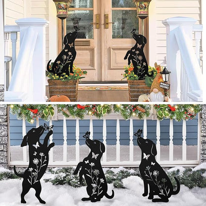 Metal Dog Statues for Garden,3 Pack Silhouette Beagle Garden Decor for Outside,Outdoor Dog Decor