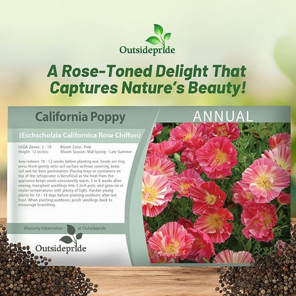 Outsidepride California Rose Chiffon Poppy Seeds for Planting - 100 Pcs Annual, Drought-Tolerant & Easy to Grow Wildflower Seeds with Vibrant Pink Blooms for Landscaping, & Pollinator Garden