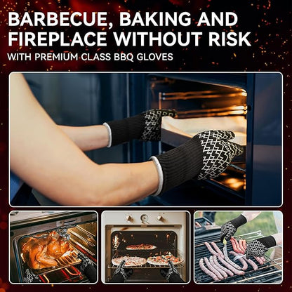HandLove BBQ Gloves, Oven Gloves with Fingers – Heat Resistant Gloves for Grilling | Silicone Grip, Long Cuff Mitts - Kitchen & Outdoor Barbecue, Cooking, Baking, Black,S
