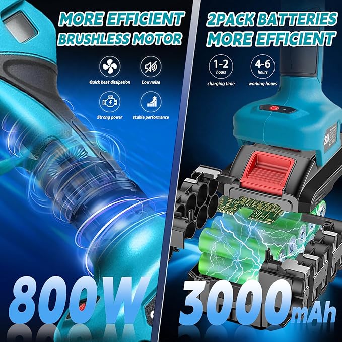 Electric Pruning Shears with Pole 1.4-2.0 Cutting Diameter & 2-IN-1 Electric Pole Pruner,2PCS 21V 3.0Ah Batteries,Brushiless Motor,4 Modes Adjustable Branches Cutter for Flower, Tree Trimming(Blue)