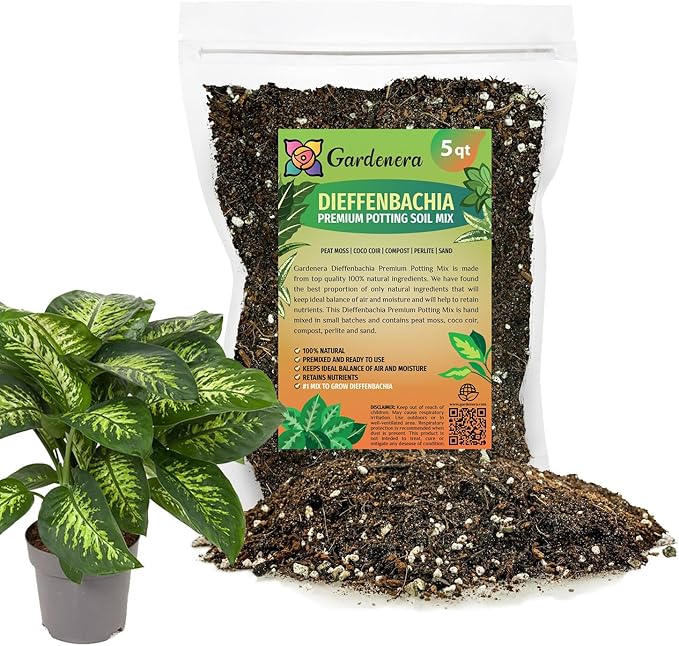 GARDENERA Superior Potting Soil Mix for Dieffenbachia - Perfect Balance of Nutrients, Drainage, and Aeration for Optimal Growth (5 Quart)